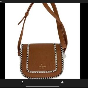 Kate Spade Brown and White Crossbody Bag with Contrast Stitching EUC
